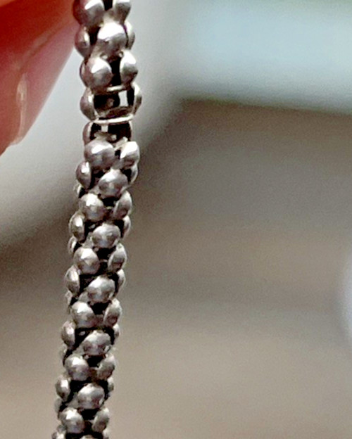 VTG Modernist Sterling 925 Popcorn Chain Necklace & Oval Openback Bezel Pendant