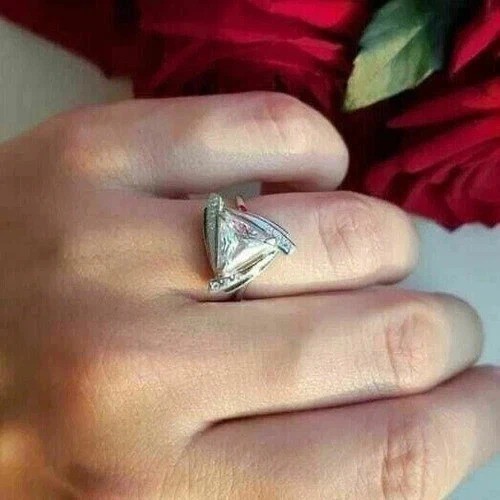 2Ct VVS1 Trillion Cut Lab Created Diamond Engagement 14K Yellow Gold Finish Ring