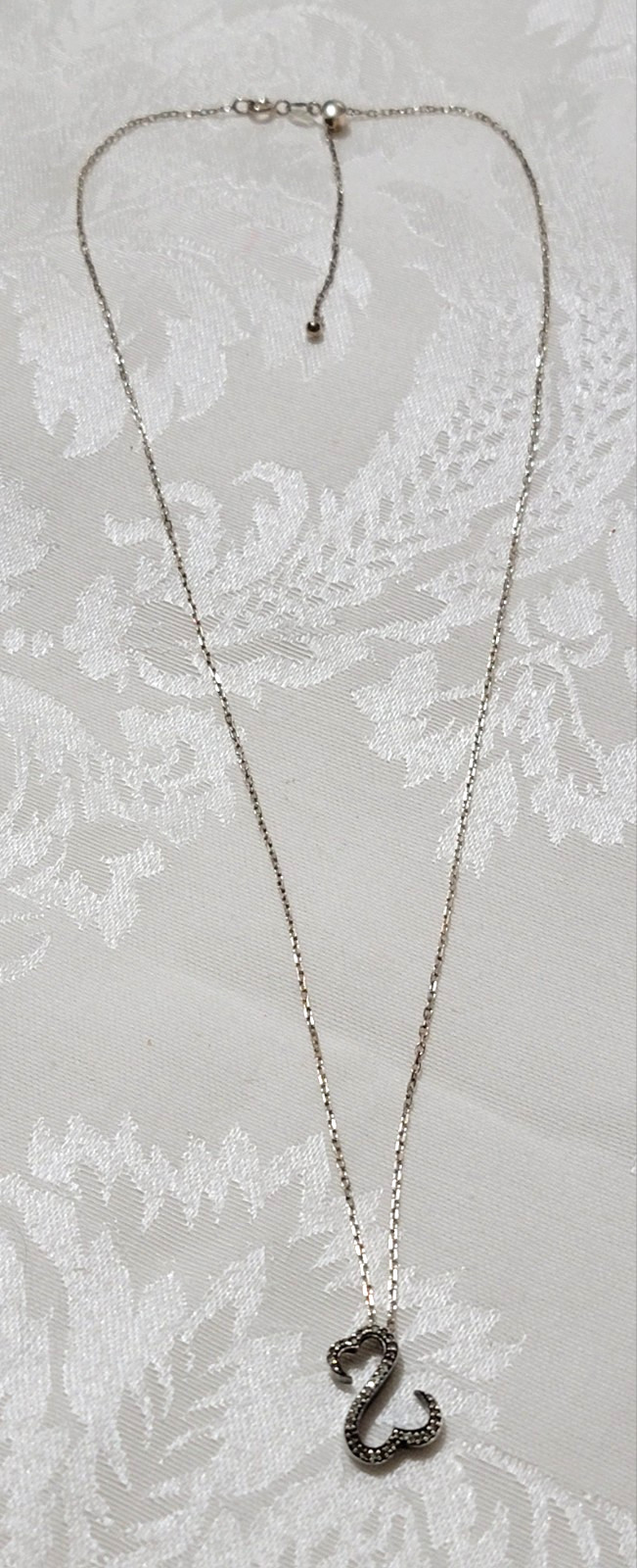 VTG 925 SWIRL DOUBLE HEART PENDENT CLEAR STONES W/925 ADJUSTIBLE CHAIN NECKLACE