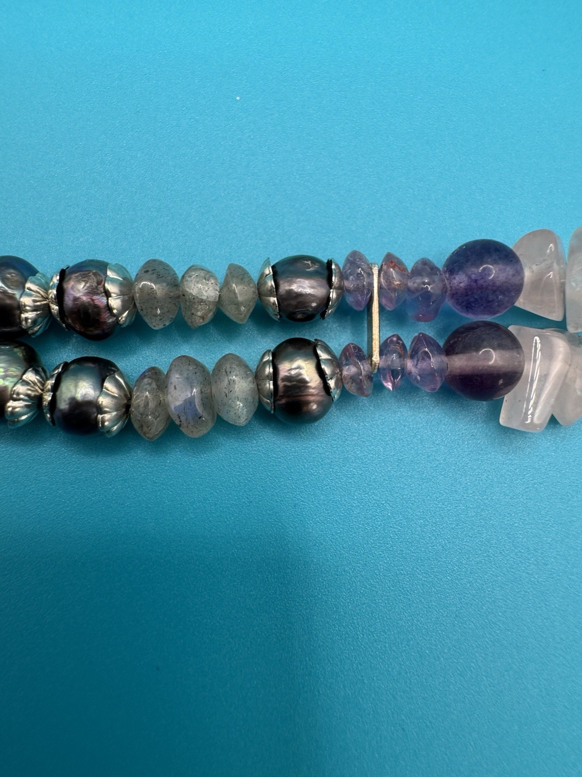 Artisan Made Signed Double Strand Pearl Bali Beads & Toggle Clasp Bracelet