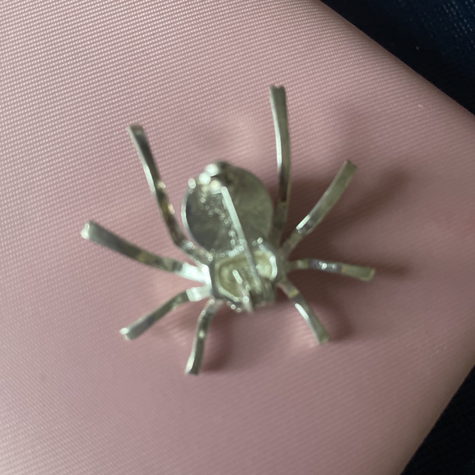 Silver Tone Spider Brooch With White Faux Pearl Body Rhinestone