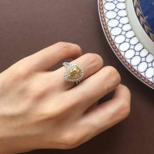 3.30 Ct Canary Diamond Art Deco Antique Vintage Wedding Ring 925 Sterling Silver