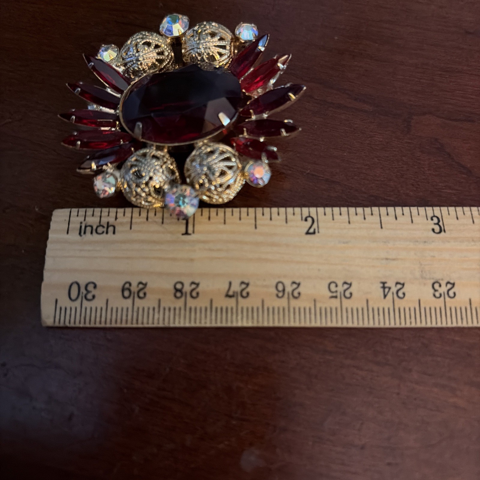 Vintage Juliana (Delizza & Elster) Red and Aurora Borealis Rhinestone Brooch Pin