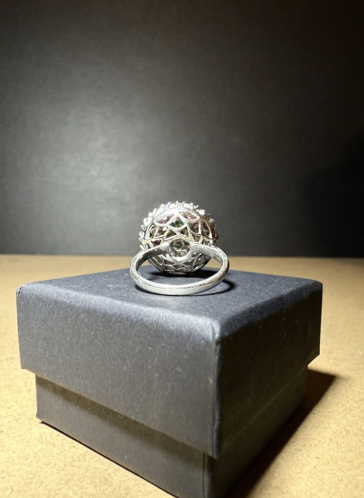 Attractive Vintage Natural Emerald Ruby & Sapphire 925 Sterling Silver Ring 7.25