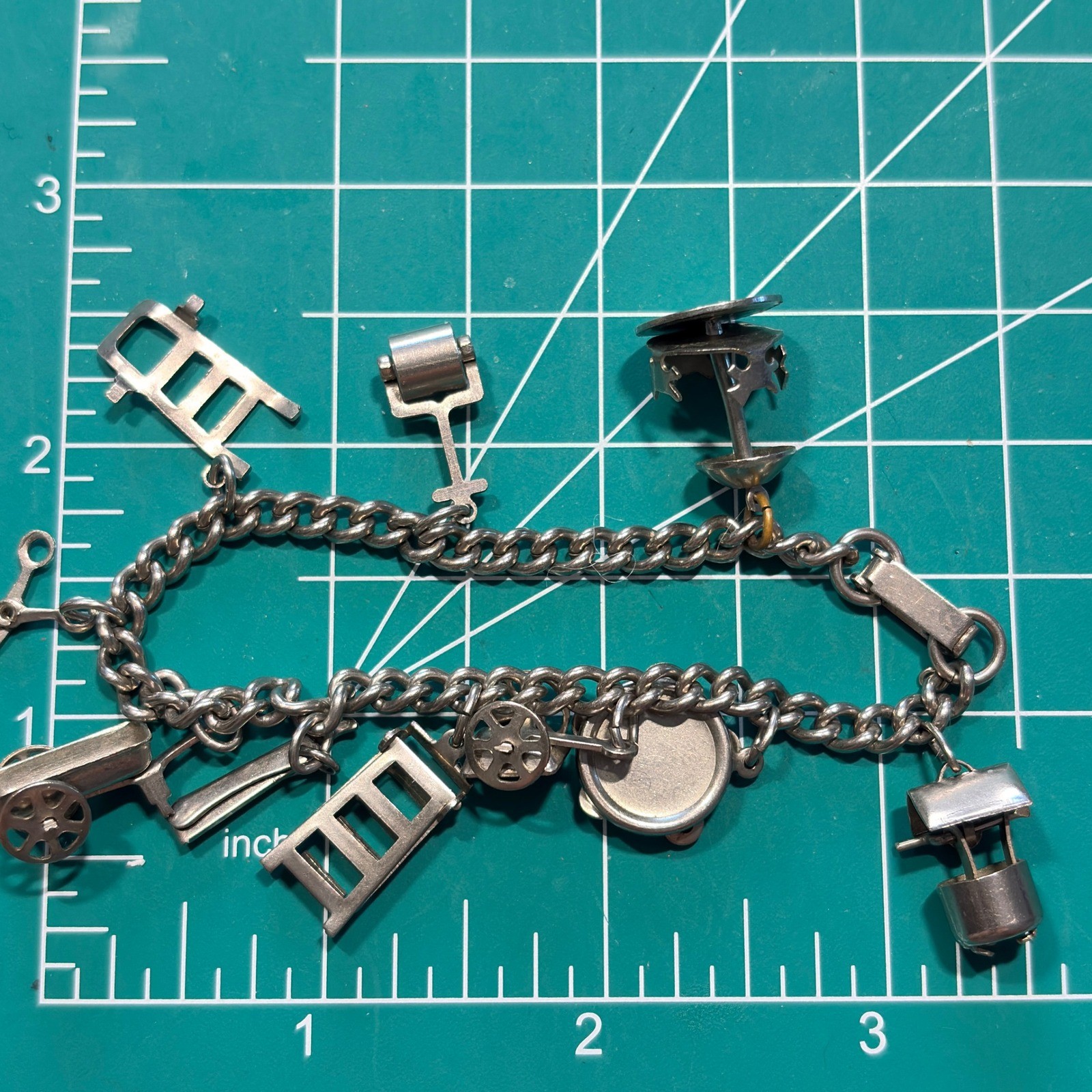 Vintage Bracelet Articulated Wheelbarrow Ladder Wagon Well Novelty Whimsical