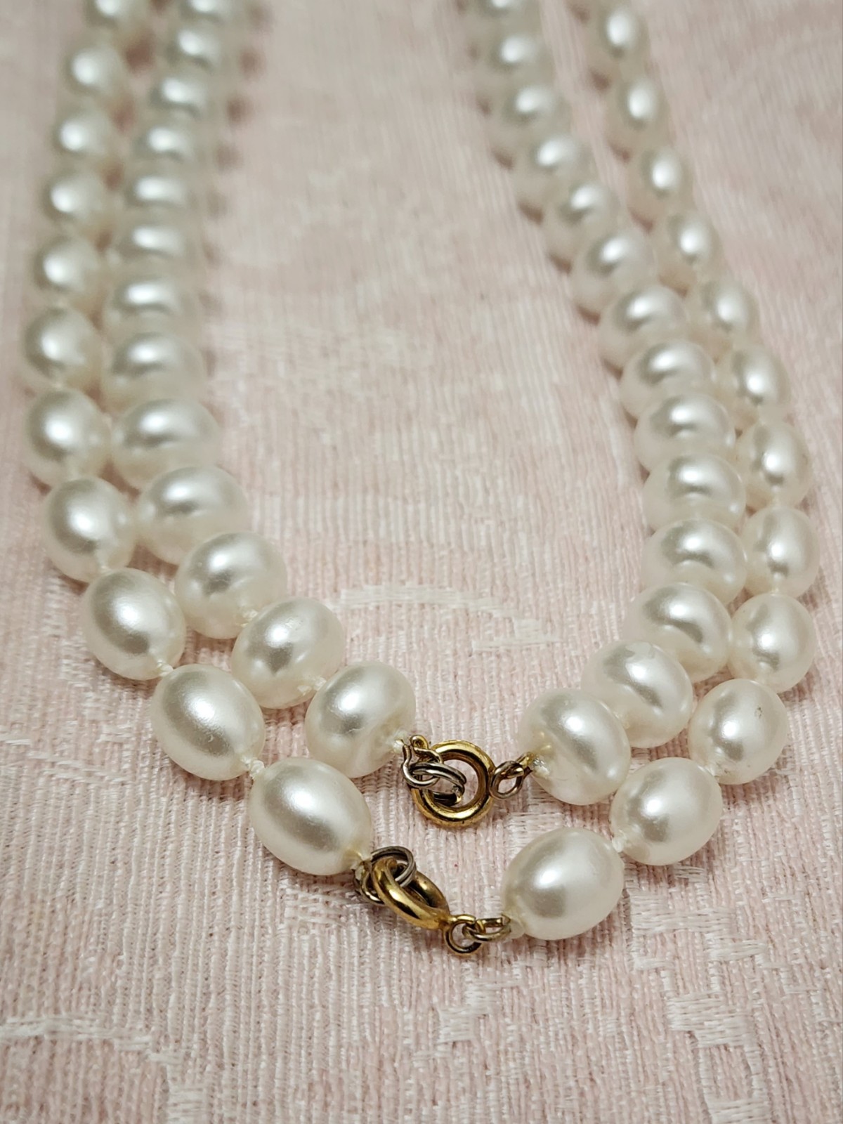 2 set VTG Baroque & Egg Shaped Faux Pearls 23.5 in Old Hollywood glamor MCM