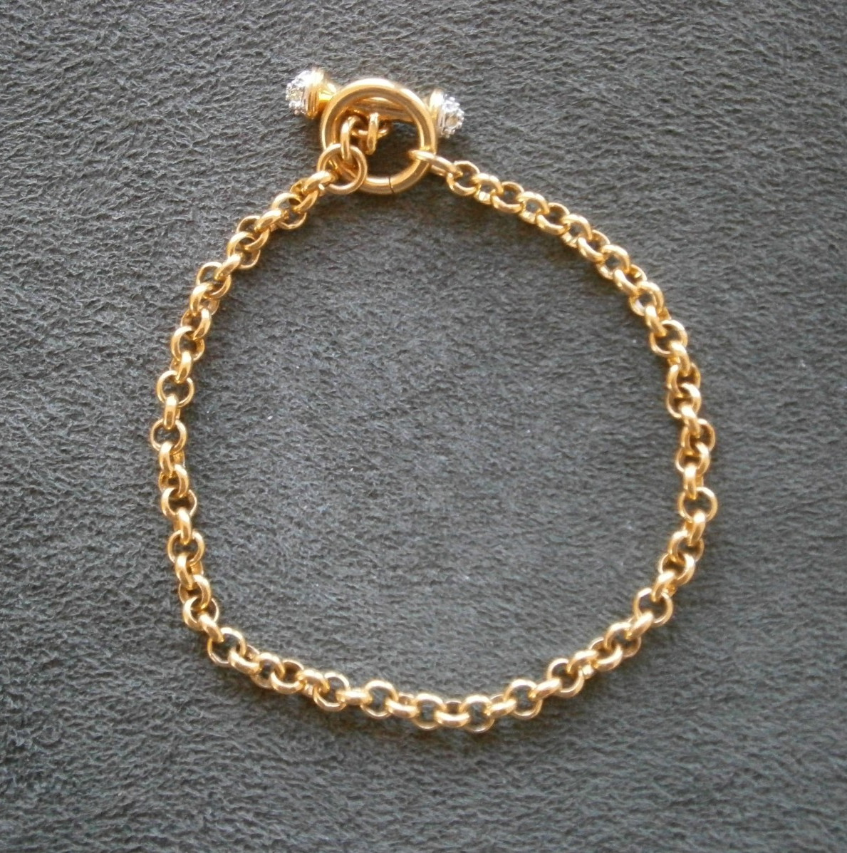 Rolo Baucher Link Chain Vintage Shiny Goldtone Toggle T-Bar Bracelet 7″ ~ 6.4g