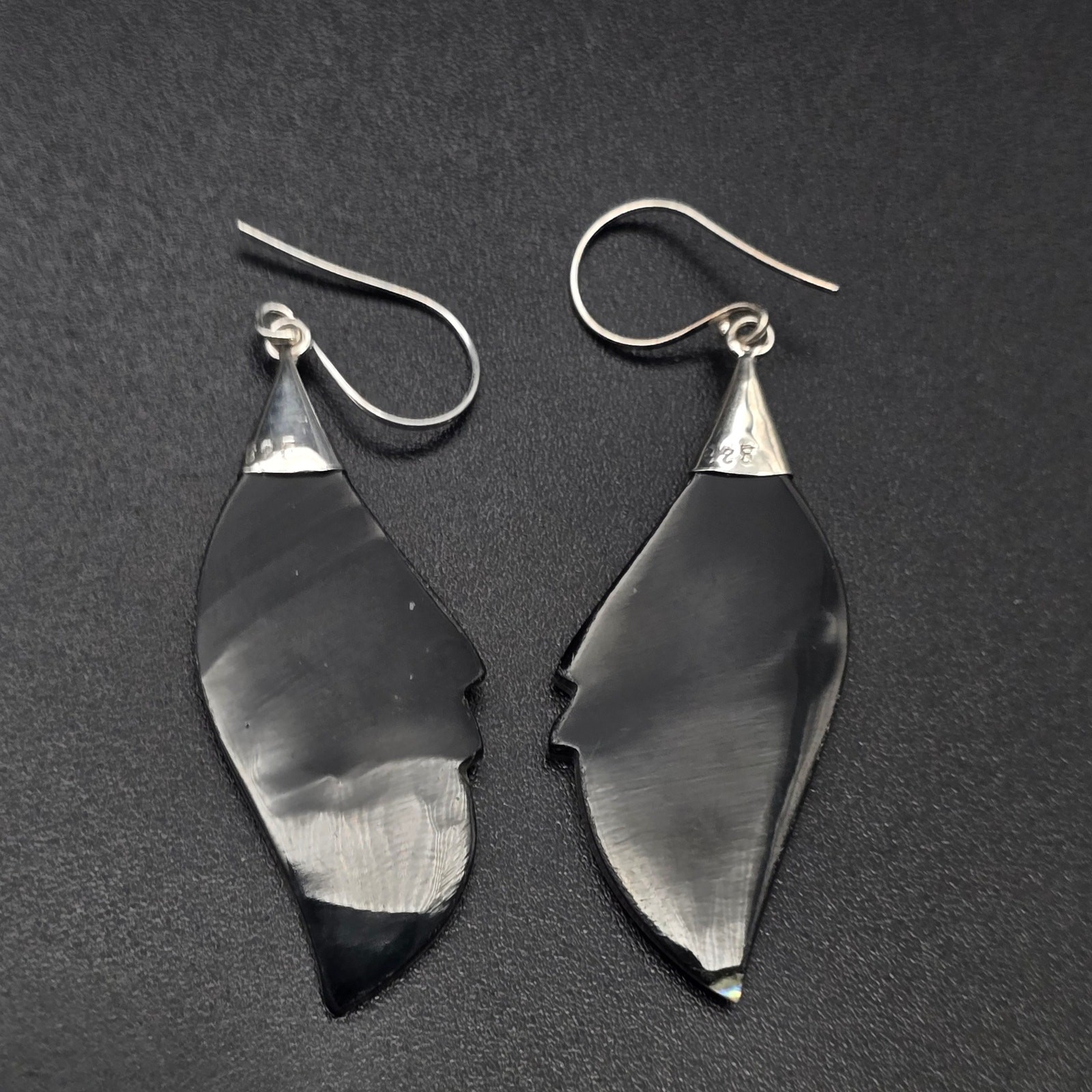 Sterling Silver Paua Abalone Shell Feather Earrings 925 Pierced
