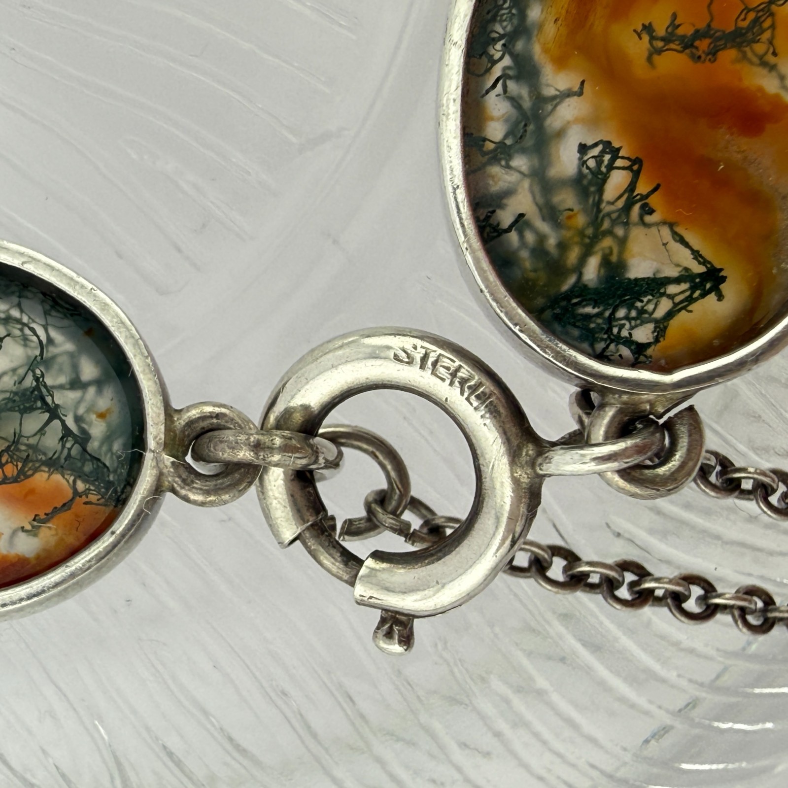 Stunning Vintage Scottish Sterling Silver Moss Agate &Faceted Cairngorm Bracelet