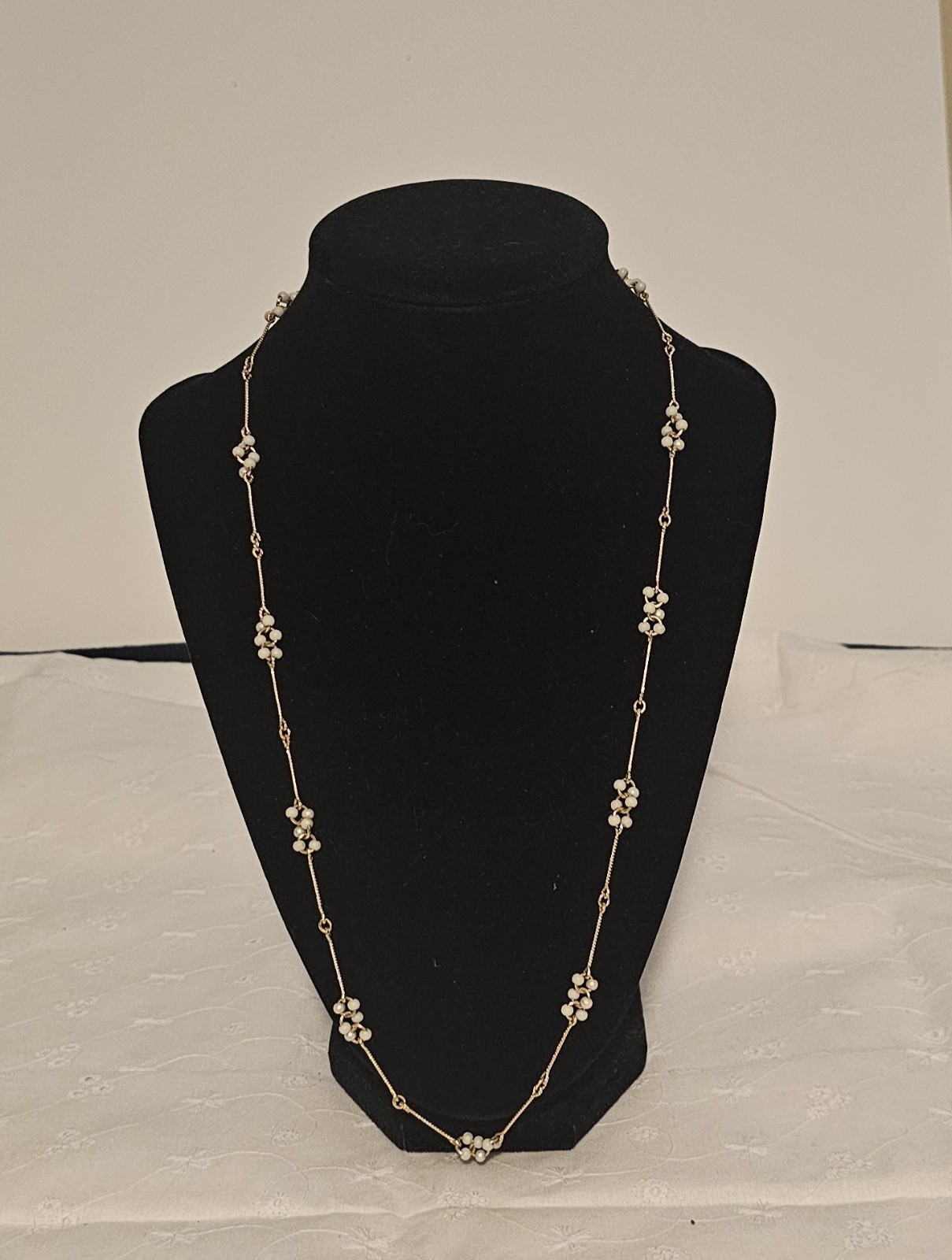 Avon Gold Tone Faux Pearl Cluster Station Necklace 24 Inch Yellow Gold Plated
