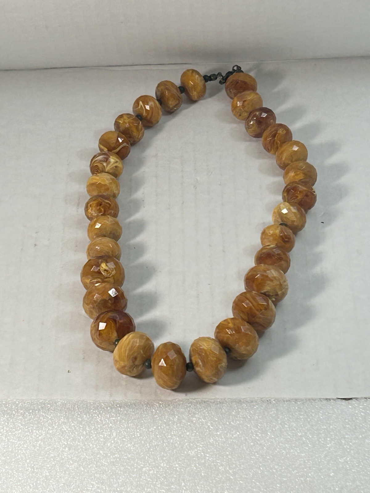 Vintage Avon Rock Style Carved Beaded Necklace Lobster Clasp Brown Earthtones