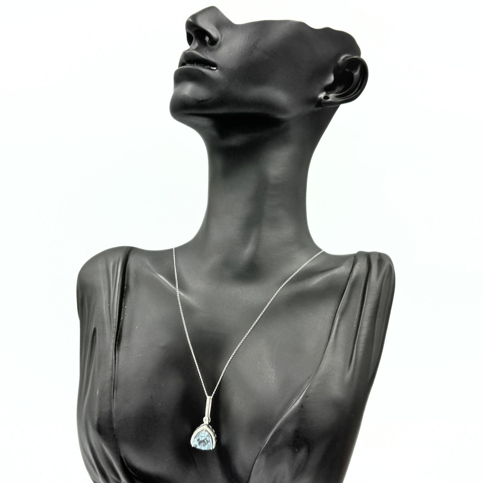 Contemporary Marked STS Sterling Silver Trillion Cut Topaz Necklace
