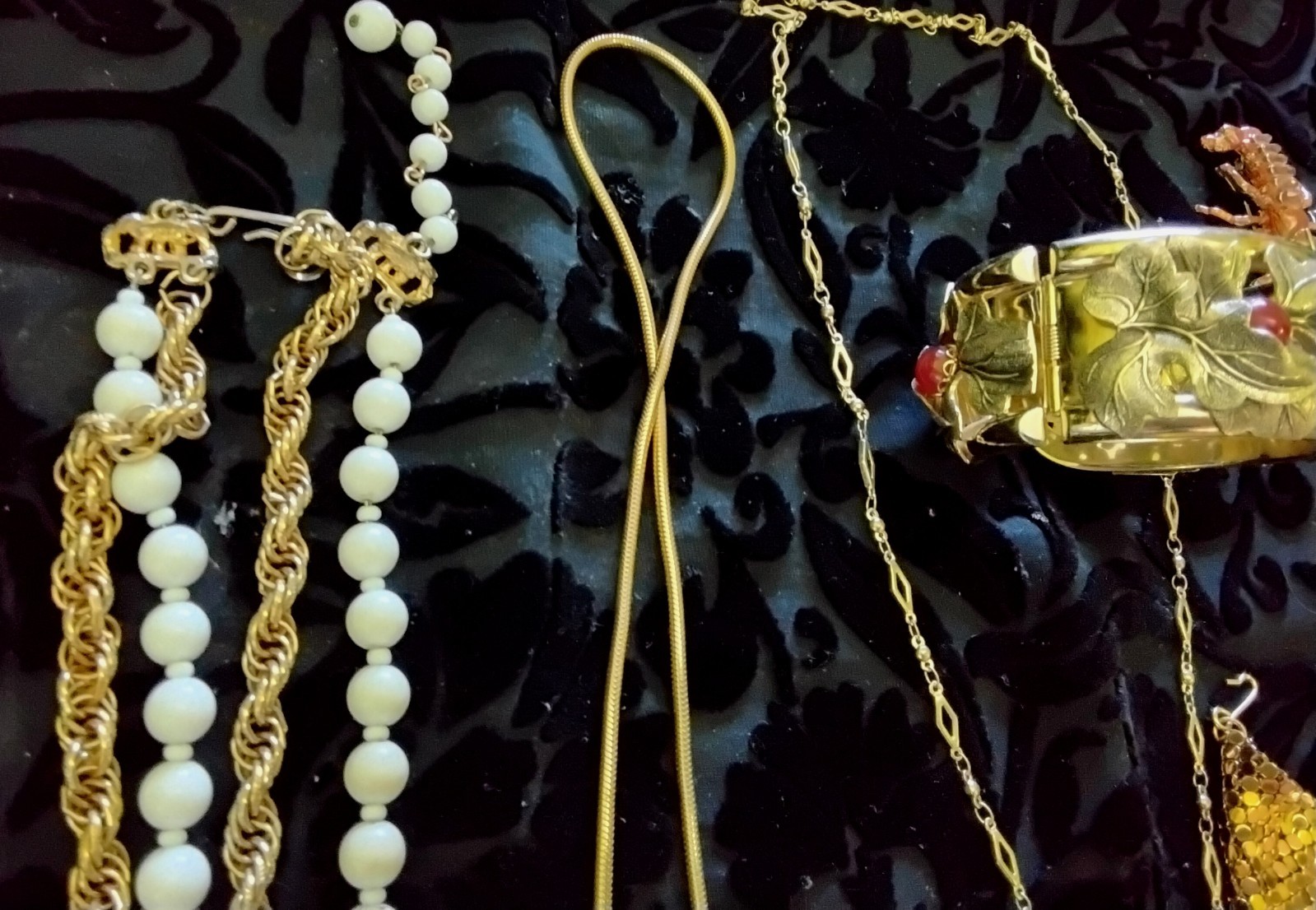 Vintage designer signed gold tone cabochon jewelry lot