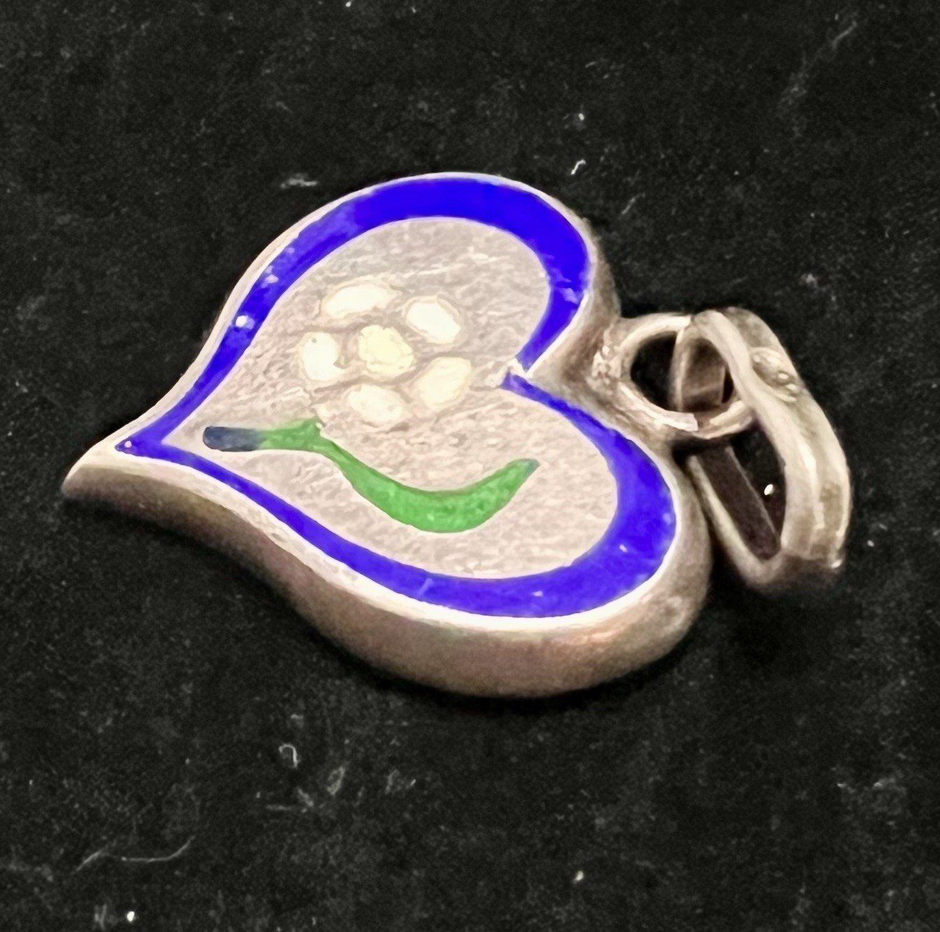 925 STERLING SILVER Enamel HEART & DAISY or ROSE FLOWER Charm PENDANT Vintage