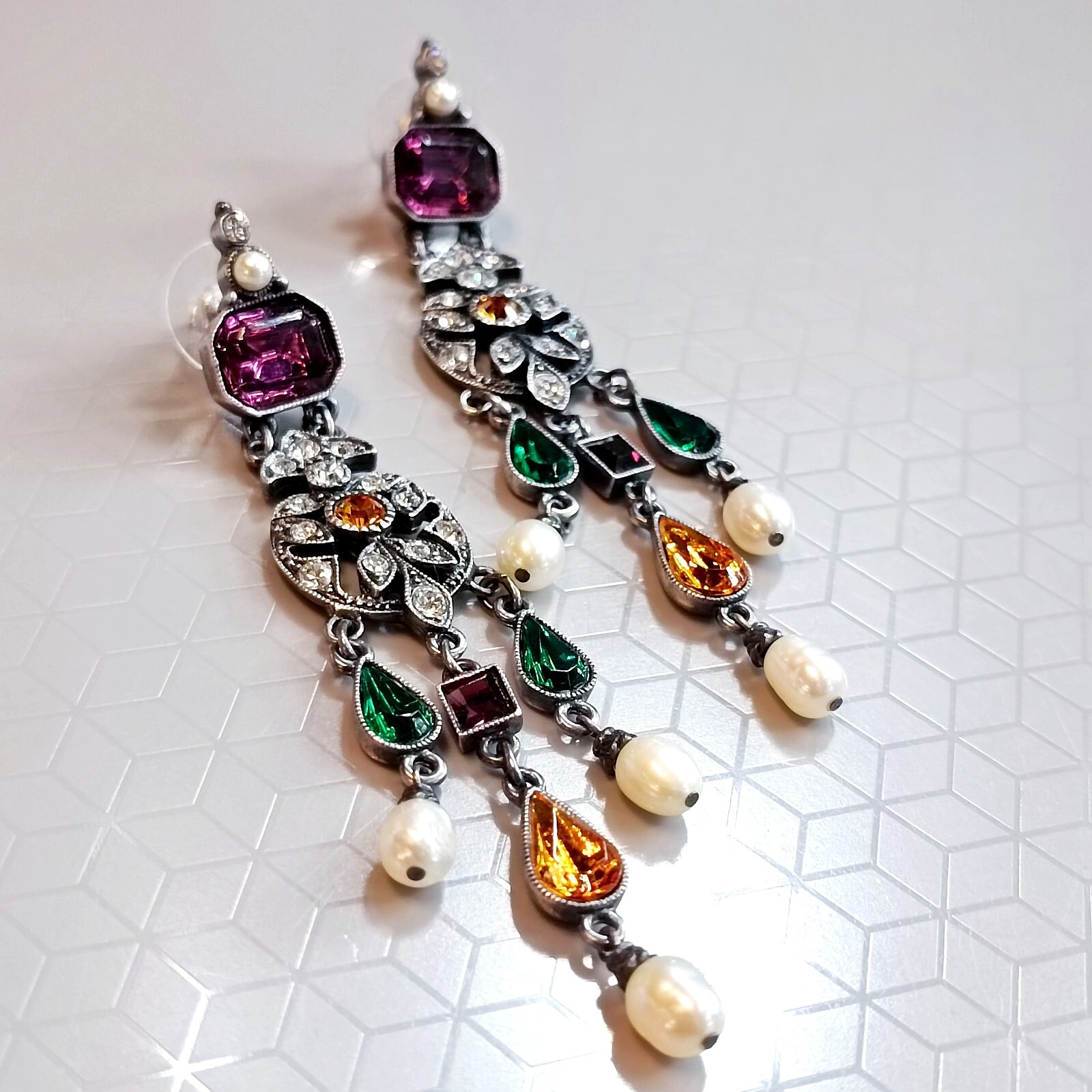 BEN-AMUN Crystals Chandelier Silver Tone Earrings , Length 3.2 inch