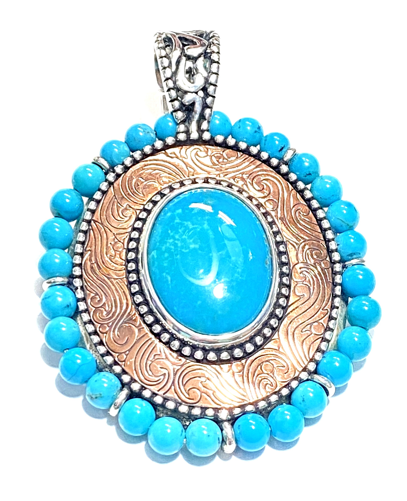 Vintage Sterling, Copper & Turquoise Carolyn Pollack “American West” Pendant