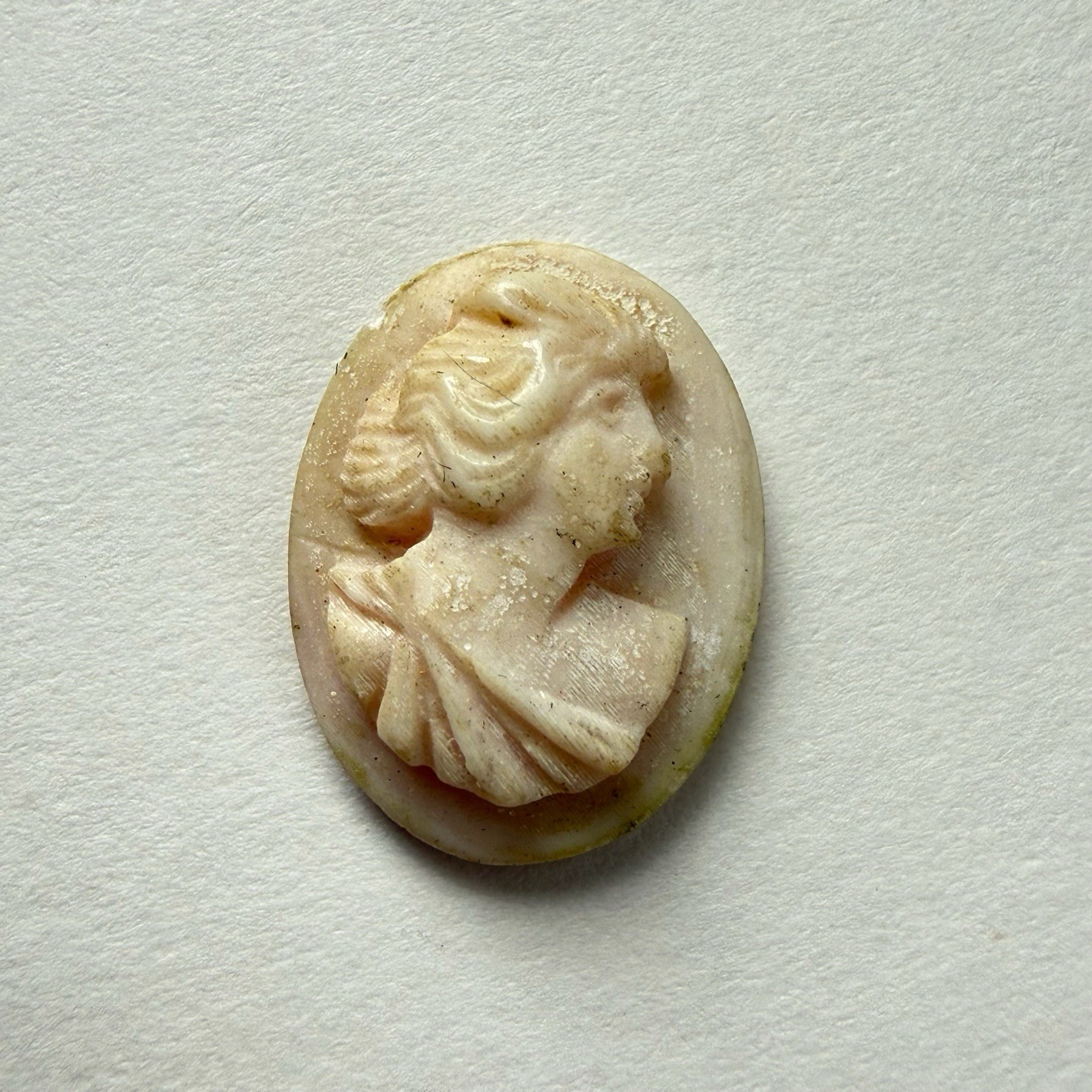 Circa 1920s Antique Pink & White Seashell Relief Cameo