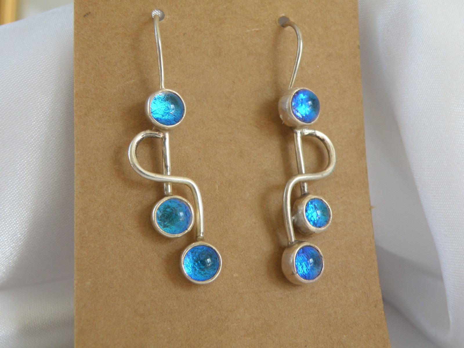 Artisan Sterling Silver 925 Blue Mirano Glass Dangle Earrings