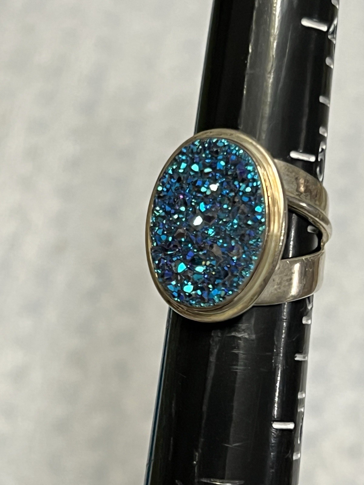 VINTAGE SOUTHWESTERN JAY KING DTR 925 STERLING PURPLE BLUE DRUZY STONE RING 5.5”