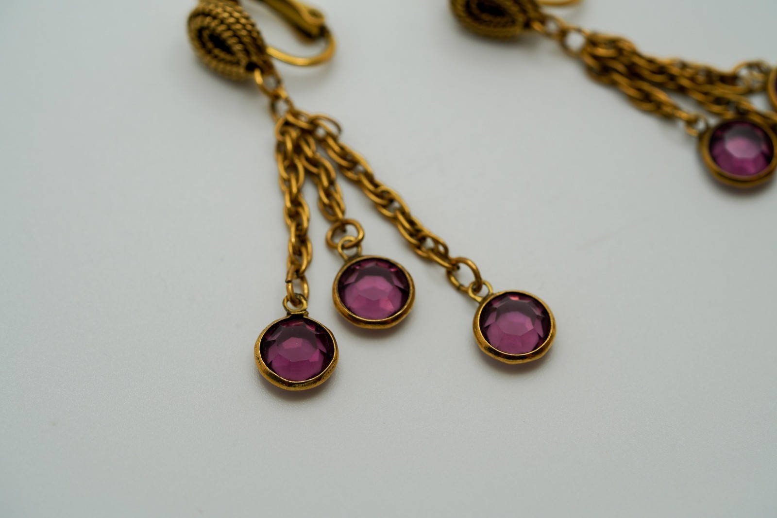 Antique Gold Purple Crystal Dangle Earrings 5.7cm JB1