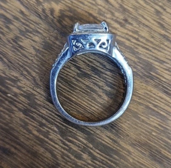 Vintage Cushion Cut Halo Silver Tone Engagement Ring Everyday Ring, Size 8