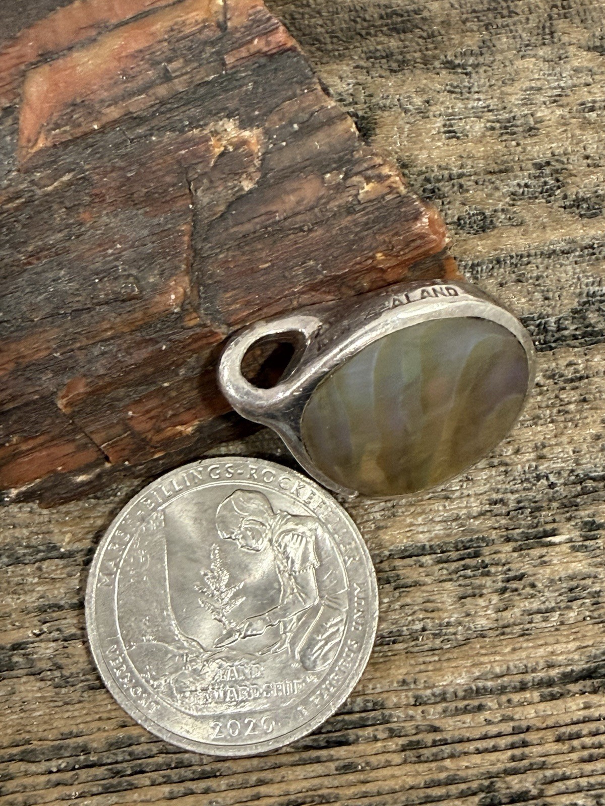 Vintage Sterling Silver Iridescent Abalone Paua Shell New Zealand Boho Pendant