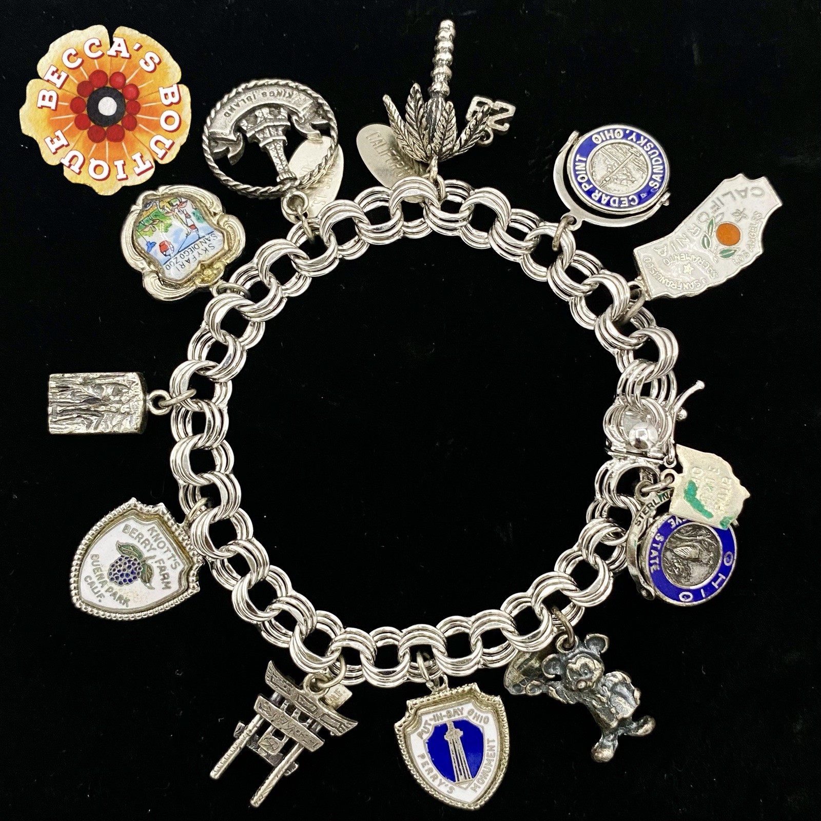 Vintage Estate Sterling Silver Charm Bracelet With 11 Sterling Silver Charms 44g