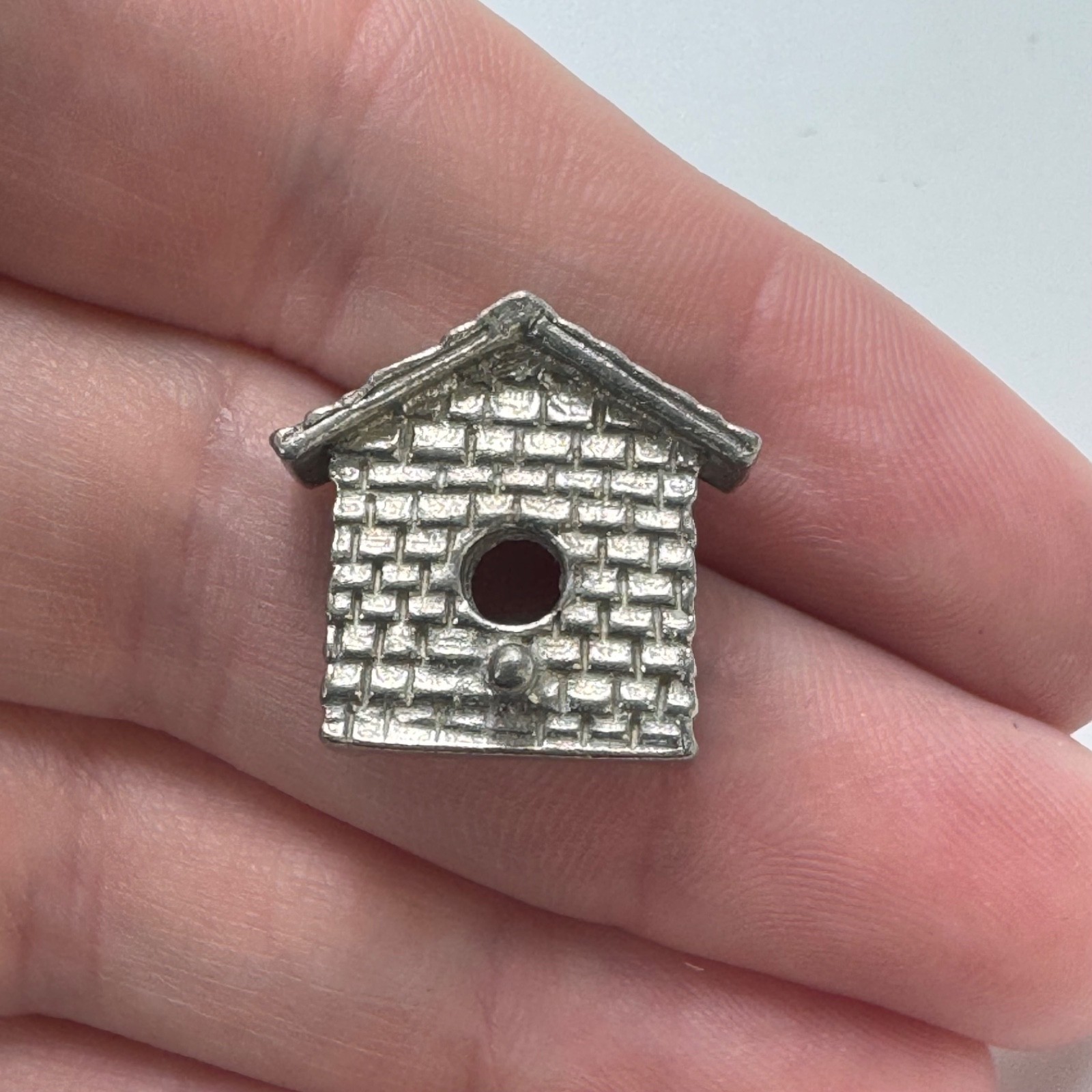 Vintage Clift Pewter Birdhouse Cottage Brick Texture Rustic Garden Lapel Pin