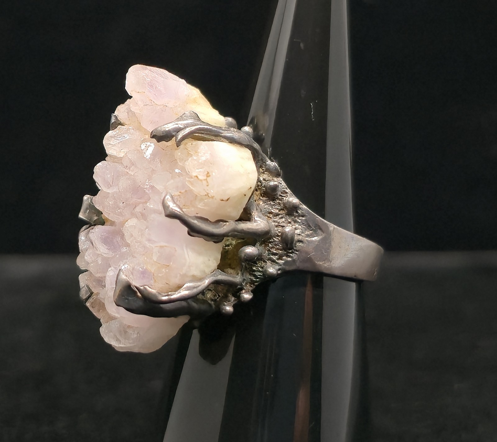 Vtg Brutalist Sterling Silver Pale Lilac Amethyst Geode Ring