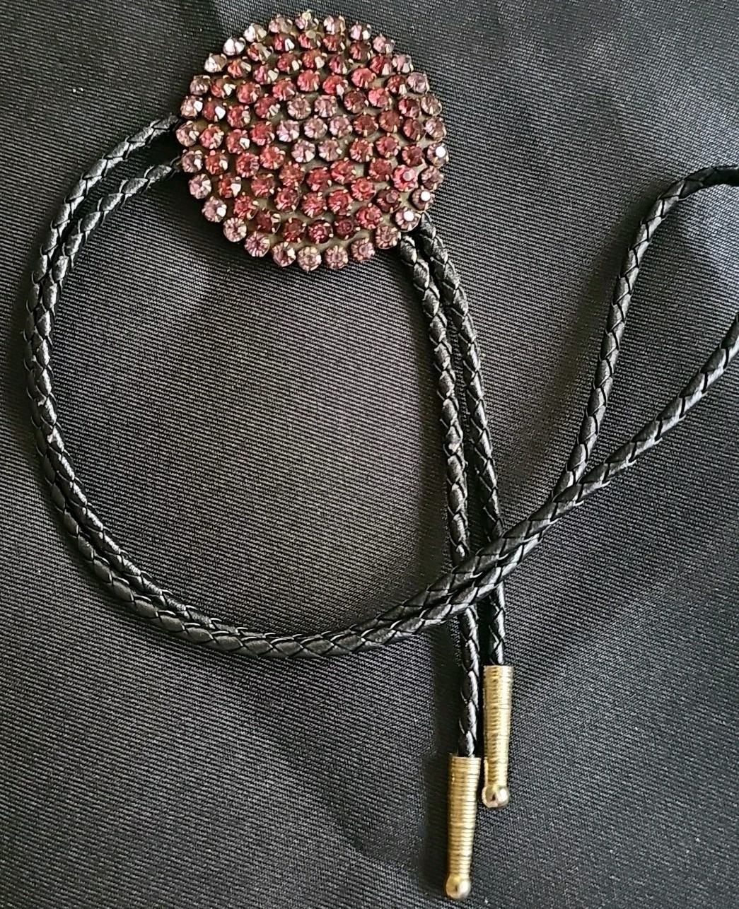 Vintage PINK Rhinestone Lariat Bolo Leather Necklace