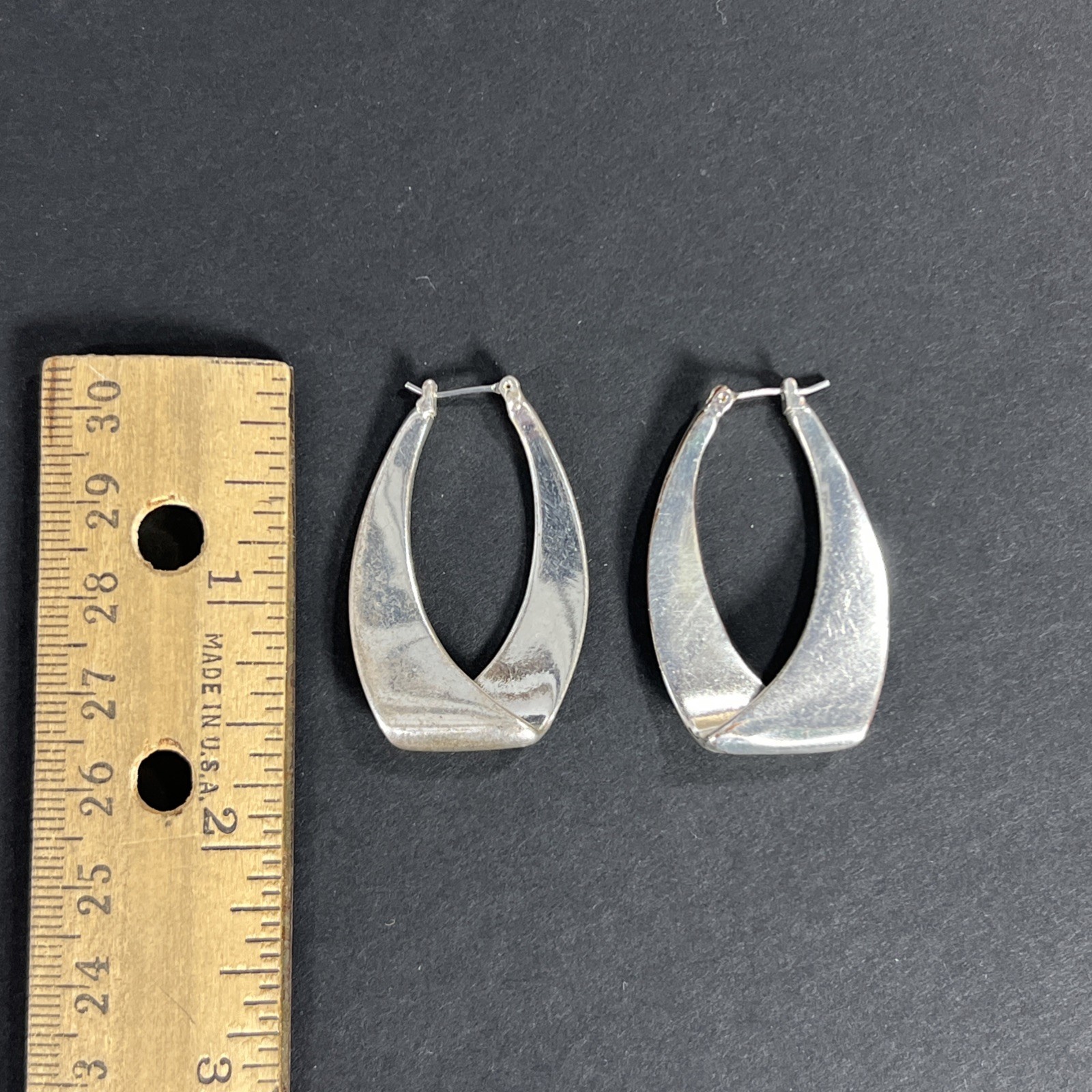 Twisted U-Hoop Earrings Dangle Drop Silver Tone Vintage