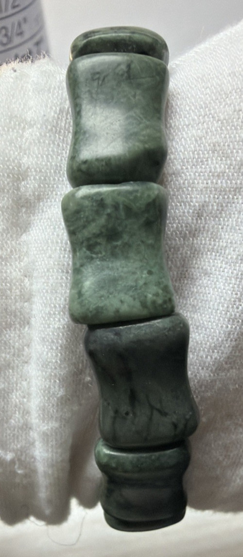 Natural Nephrite Jade Serpentine Stretch Bracelet Good Luck Bamboo Bone Read