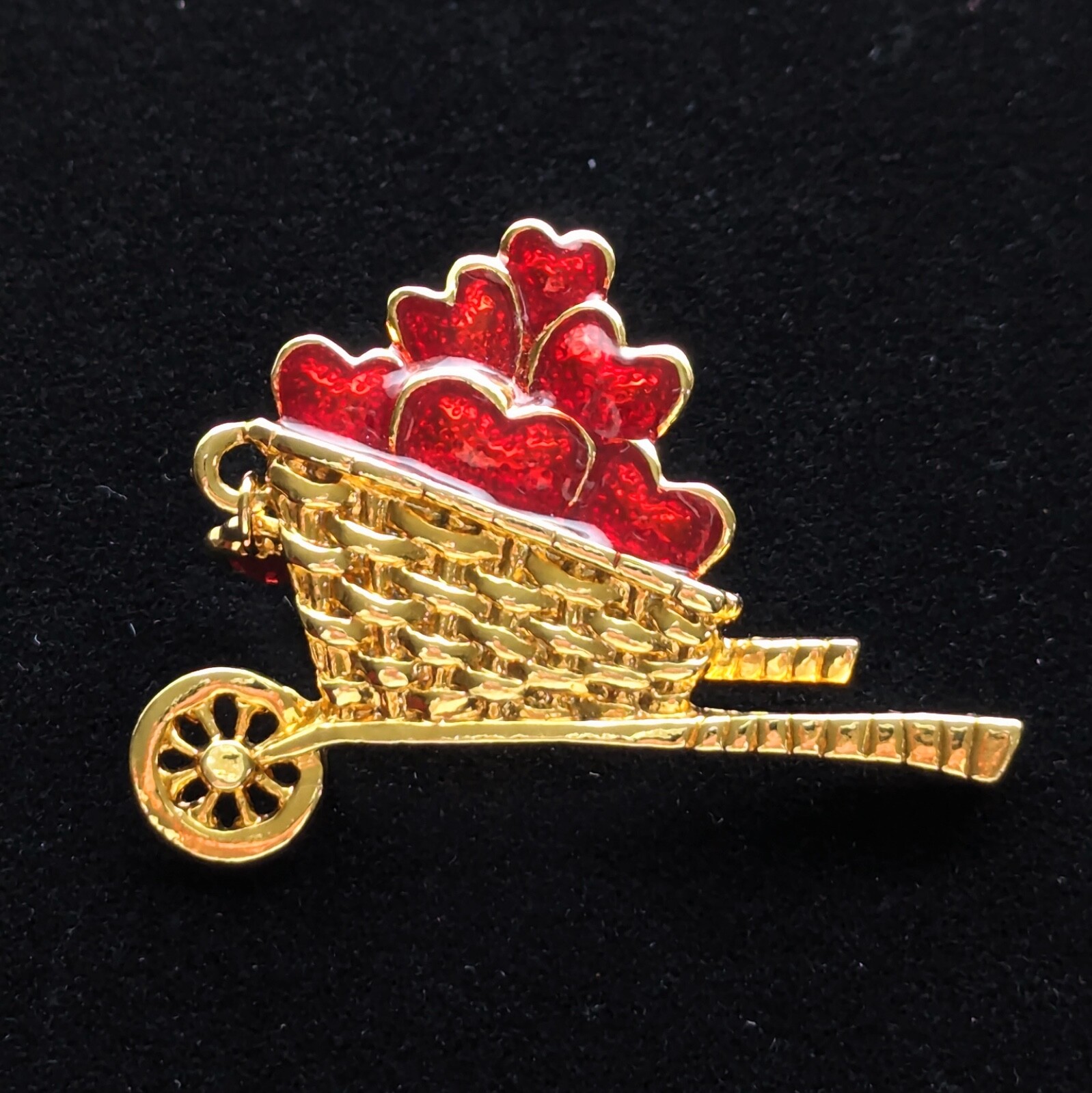 Vintage Avon Heart Wheelbarrow Brooch Pin Guillochet Enamel Signed Love Jewelry