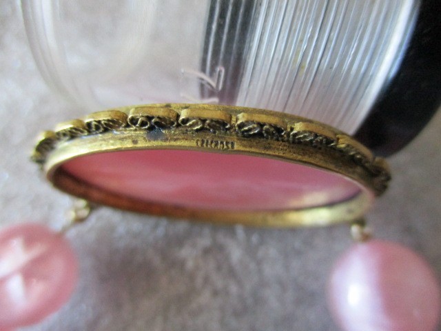 VINTAGE PINK GLASS 14K YELLOW GOLD BEAD CHOKER NECKLACE – 16.5″