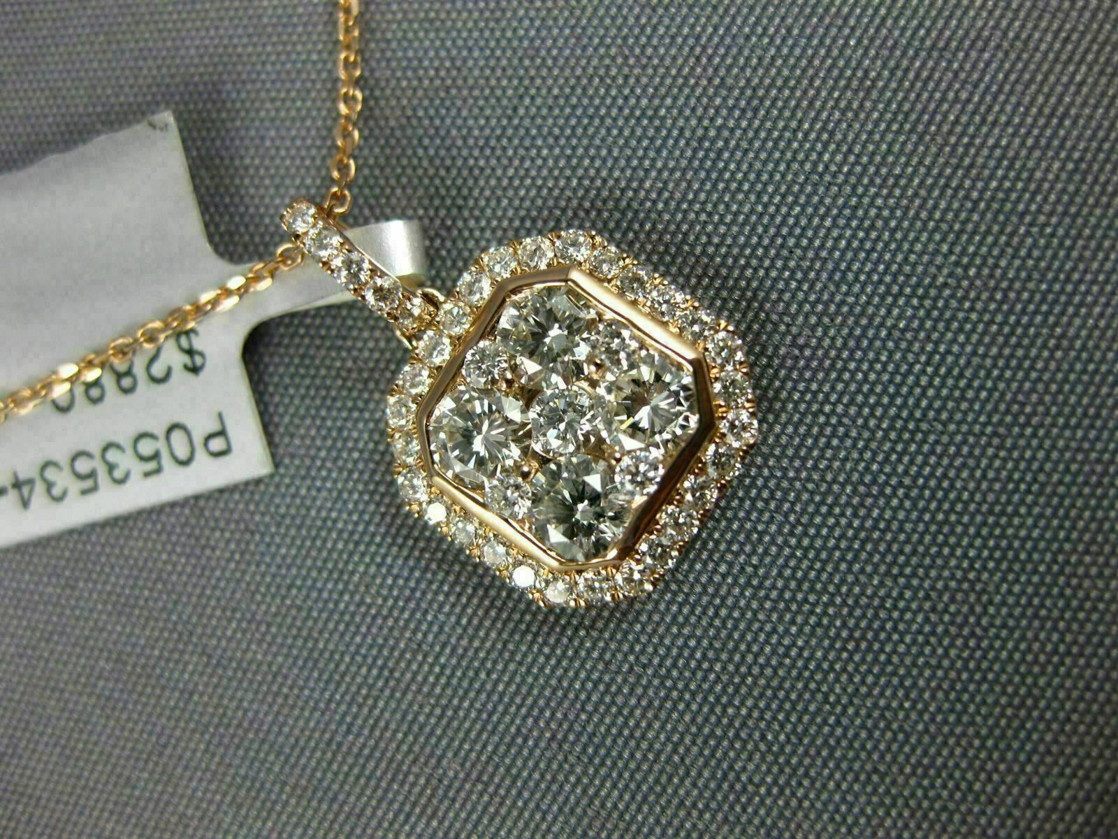 ESTATE LARGE .74CT DIAMOND 18K ROSE GOLD 3D SQUARE OCTAGON CLUSTER HALO PENDANT