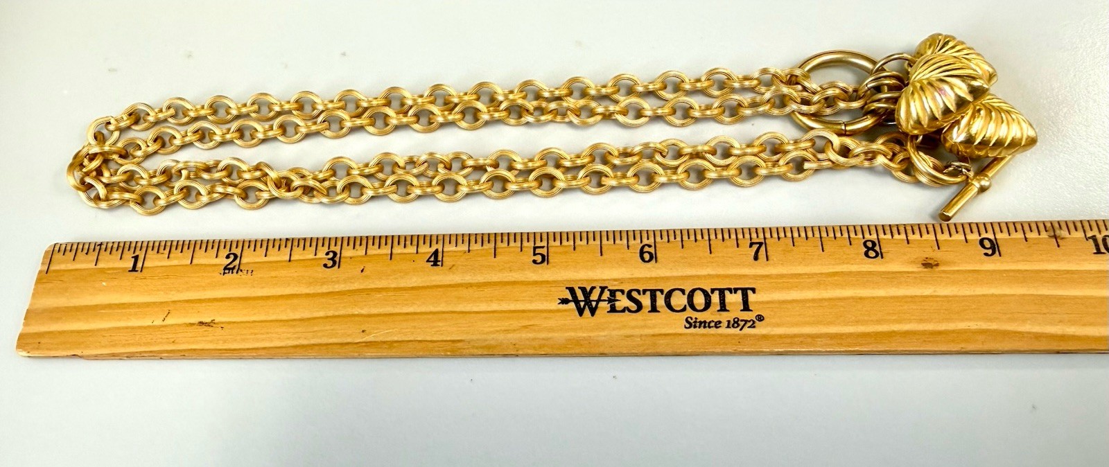 Vintage Anne Klein Gold Tone Triple Heart Charm Necklace Toggle Chain Statement
