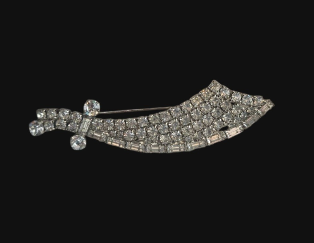 Vintage Crystal brooch Sword or scarf pin glass Rhinestone jewelry elegant gift