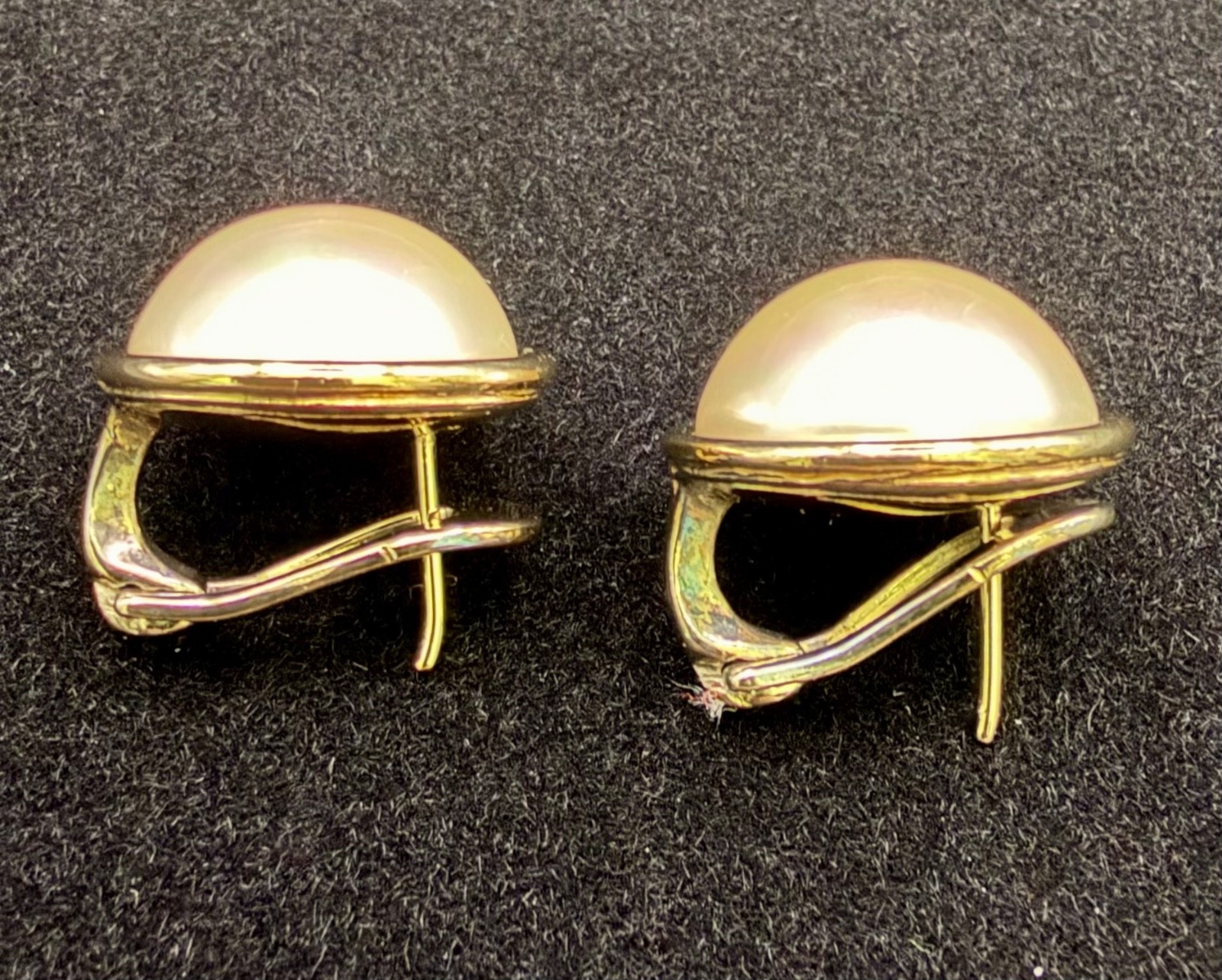Vintage Majorica Pearls 925 Sterling Gold Wash Omega Back Pierced Earrings Spain