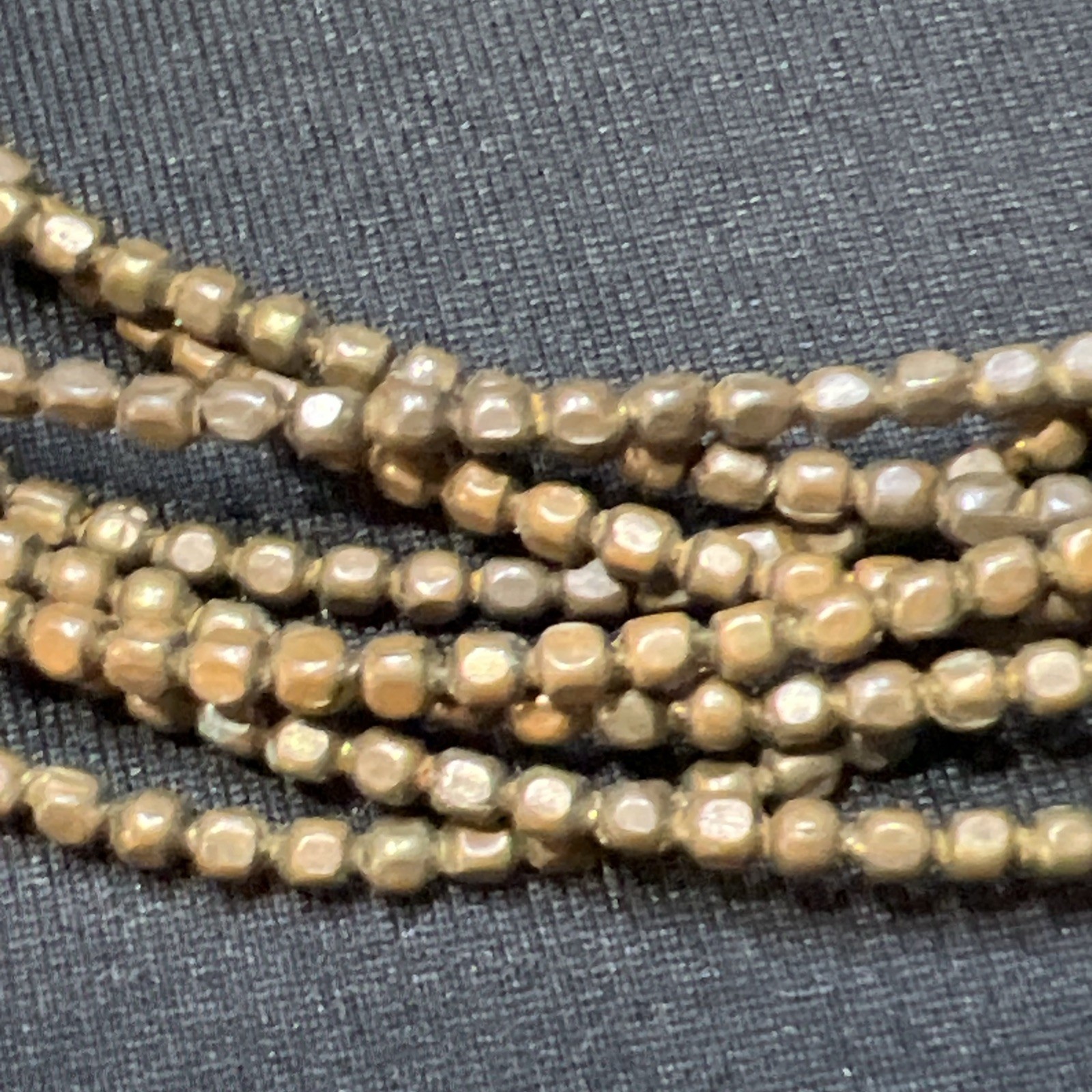 Vintage Brass & Yellow Glass Sead Bead Necklace Multistrand 21″