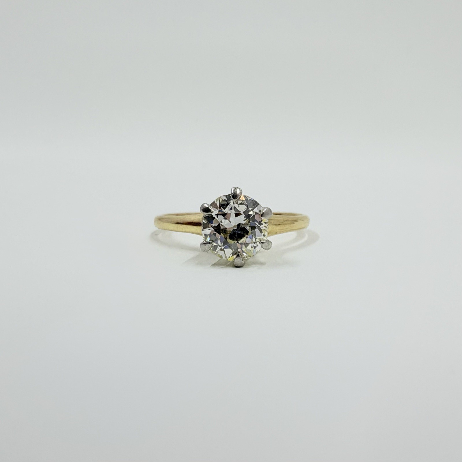 Vintage Old European Cut 14k Yellow Gold Diamond Solitaire Engagement Ring
