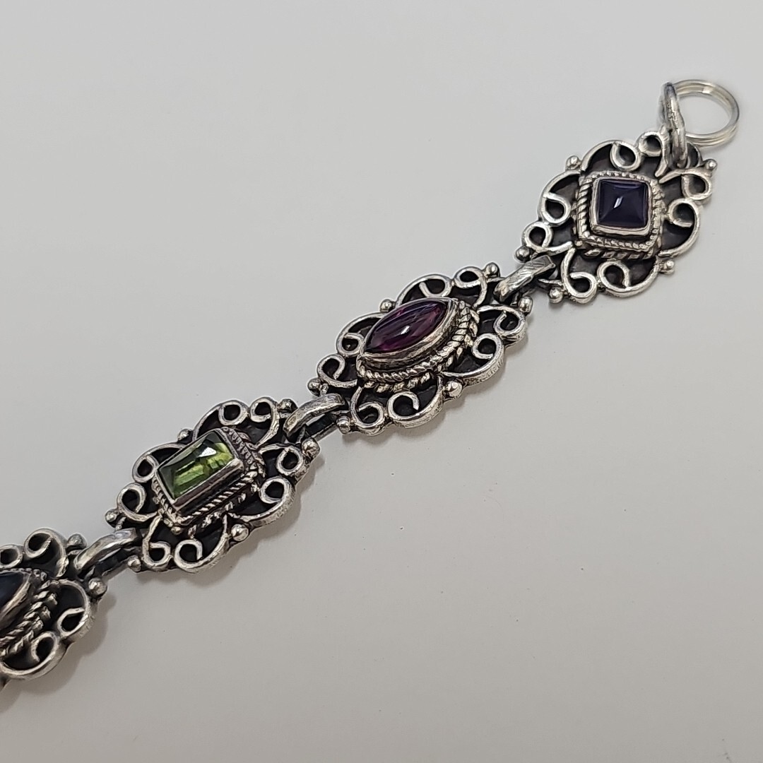 Vintage 925 Sterling Multicolor Stone Bracelet 7.25in 24g F796