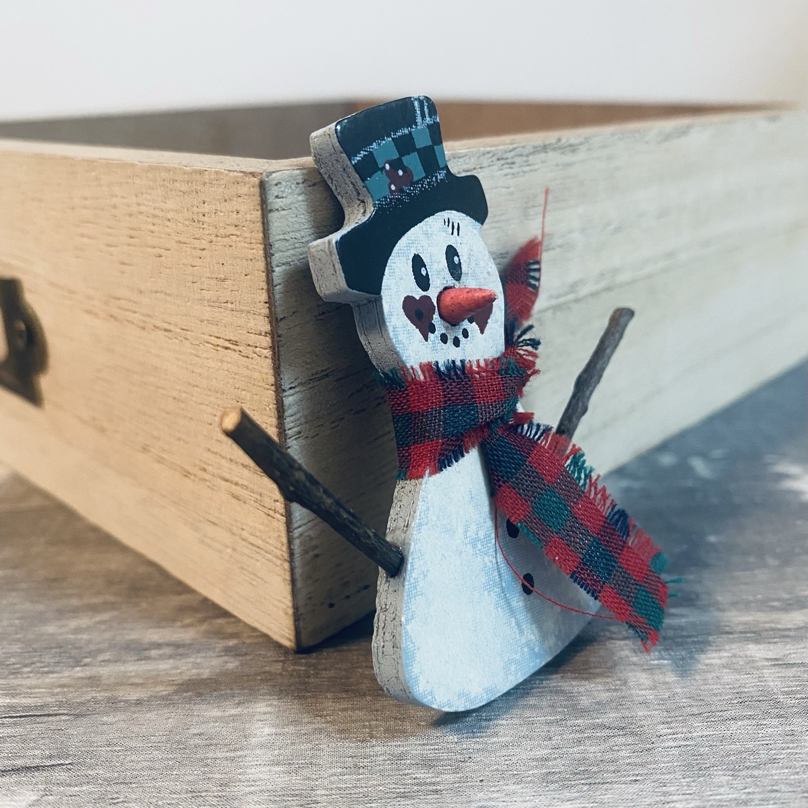 Vintage Hand Crafted Folk Art Wooden Christmas Snowman Carrot Nose Pin Brooch