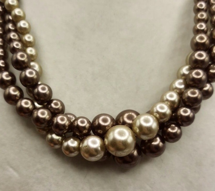 Vintage Multistrand Faux Pearl Necklace With Gold-Tone Lobster Clasp – Brown & C