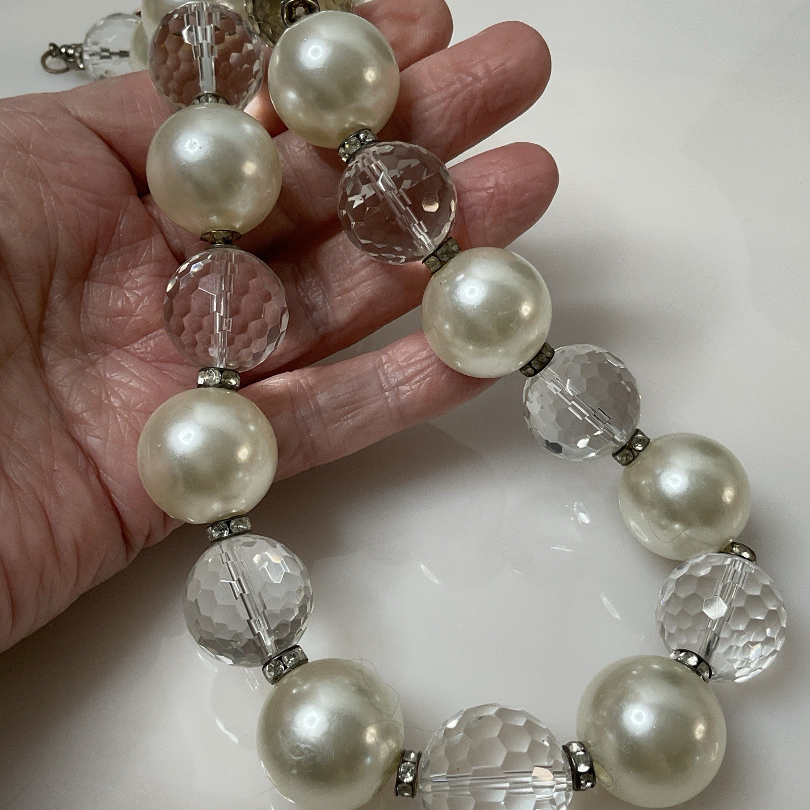 Artisan Rock Crystal Quartz Faux Pearl Necklace Handmade Studio Jewelry 20”