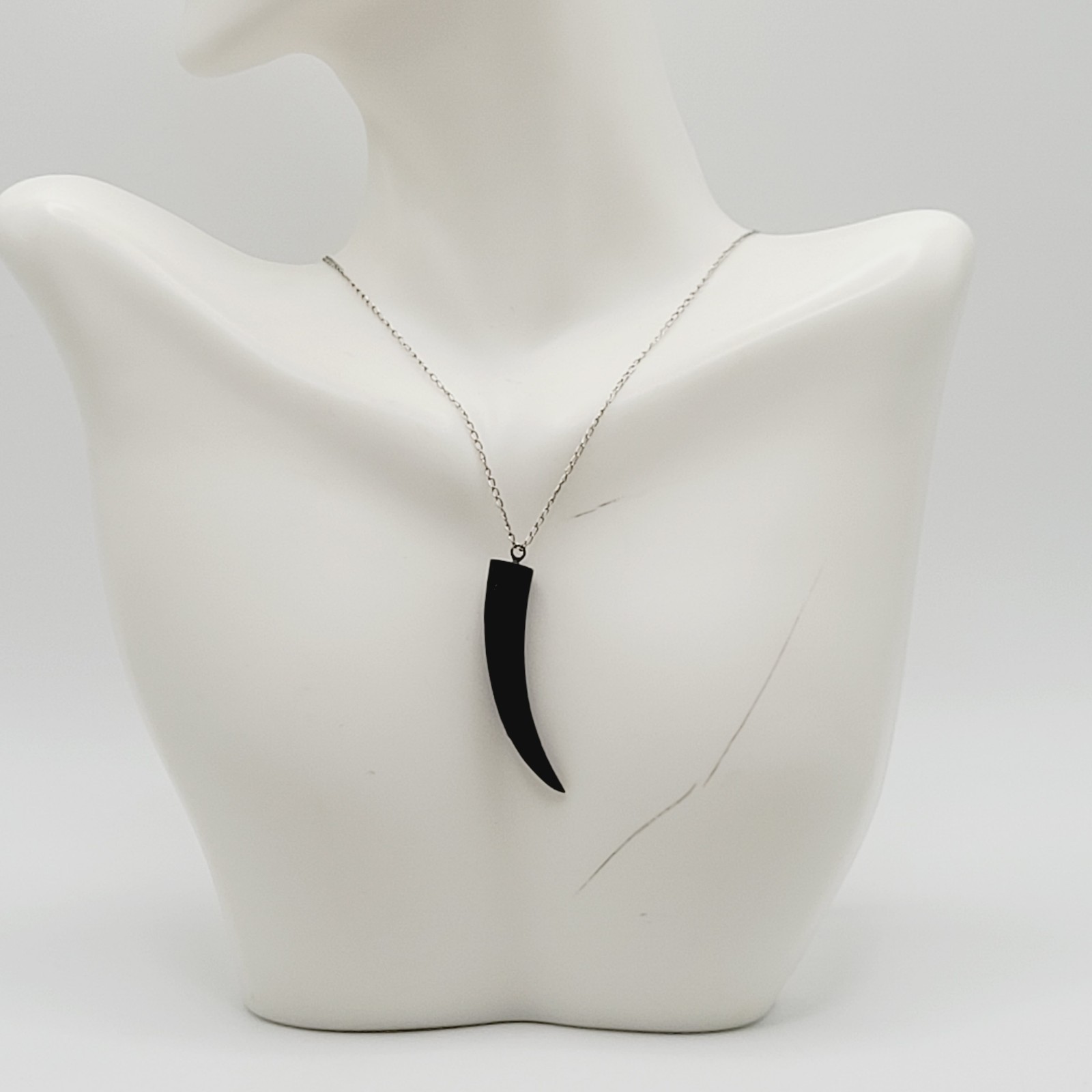 Vintage Cornicello Horn Carved Organic Black Hawaiian Coral 925 Necklace 23 inch