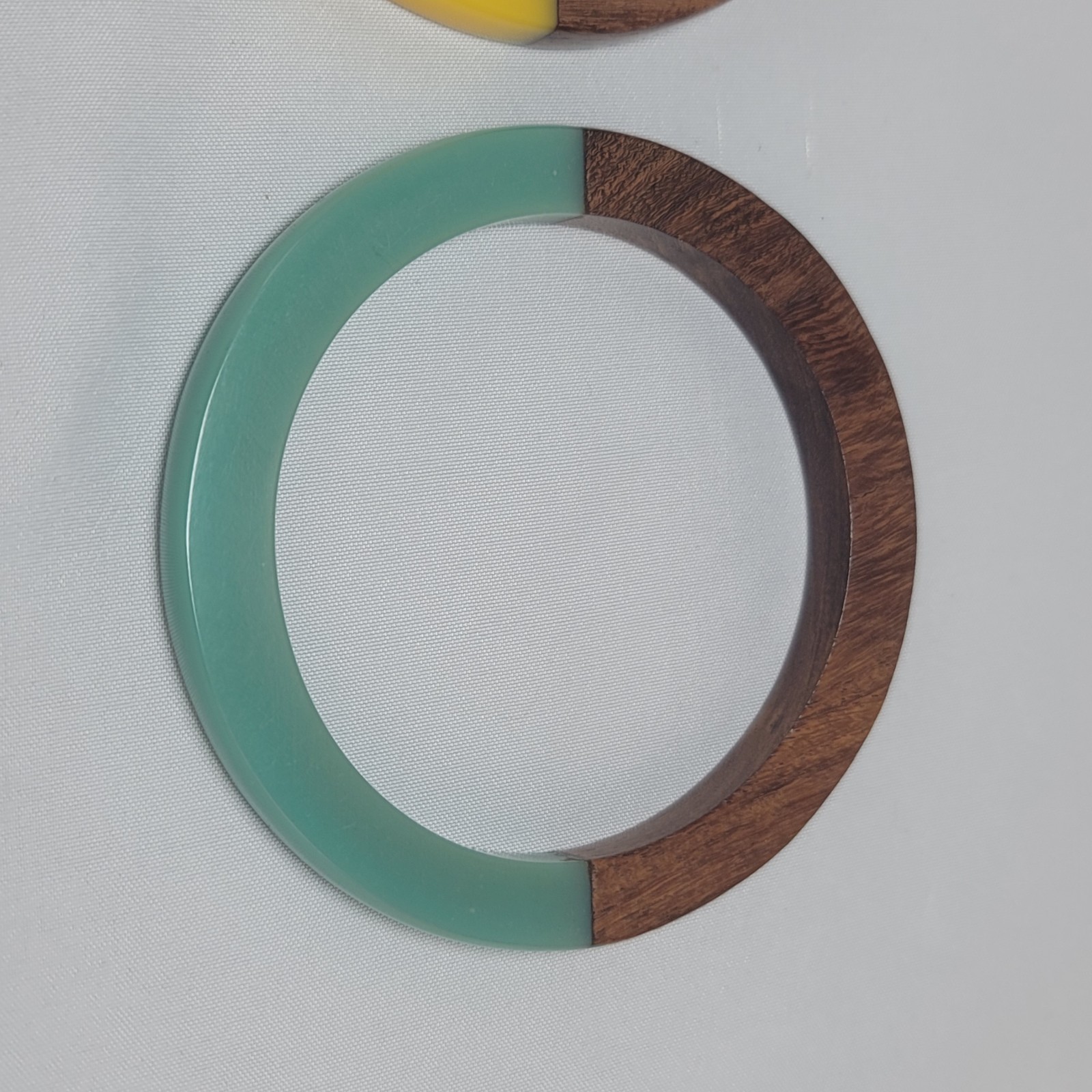 A Yellow and Green Lucite Resin & Wood Bangle Bracelet Set Modern Boho Jewelry