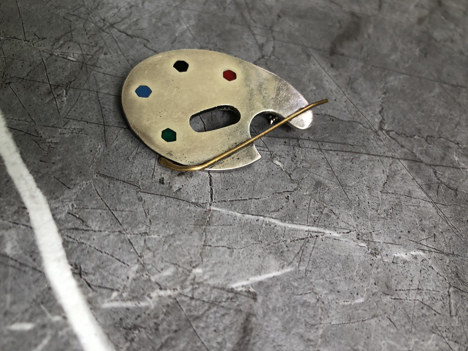 Sterling Silver Artist Brooch Pin Painter’s Pallet Brass Brush MEXICO