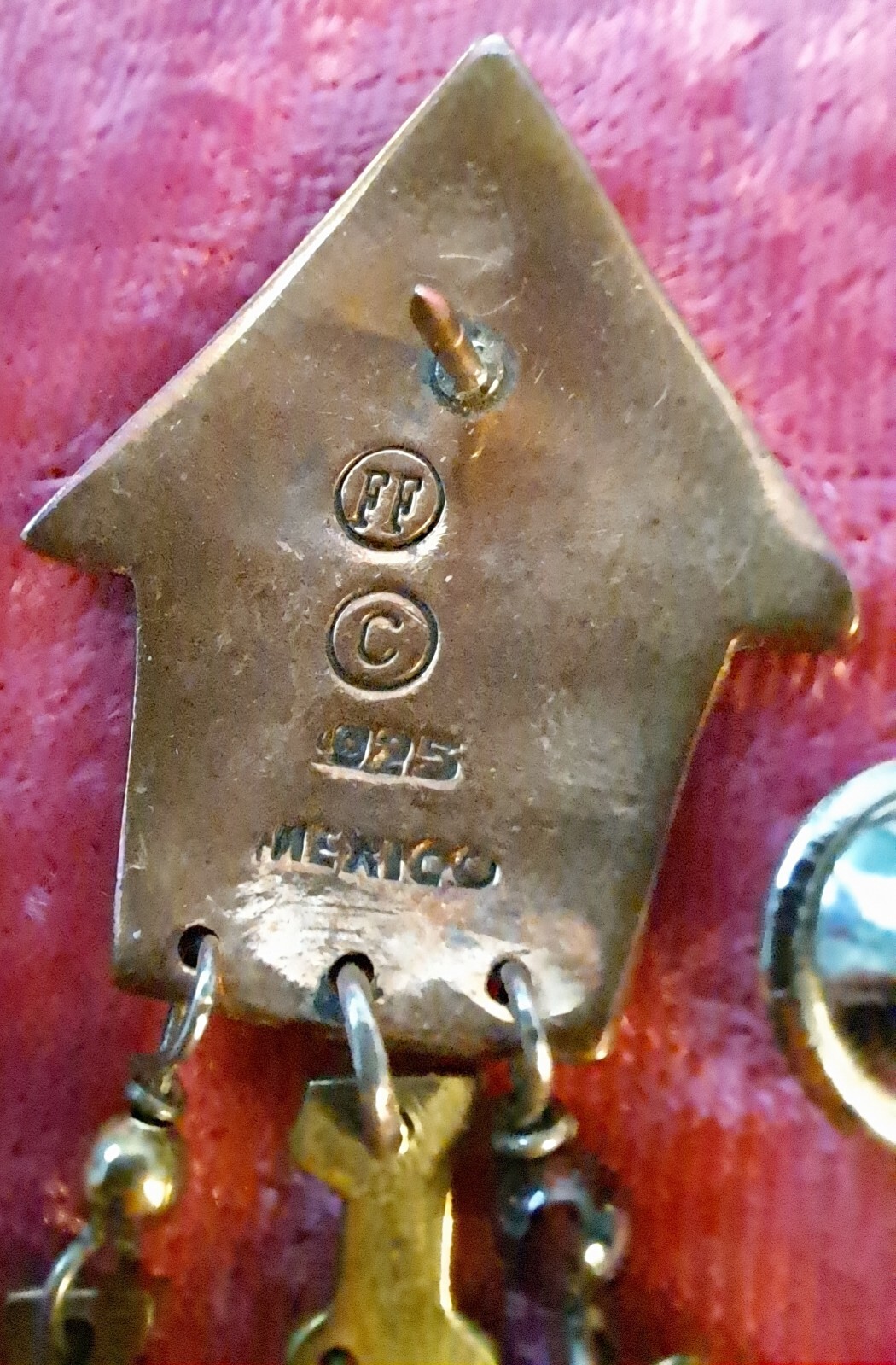 Vtg Far Fetched Dog Cat in A House Pin Sterling Silver Mixed Metals 3-D Mexico