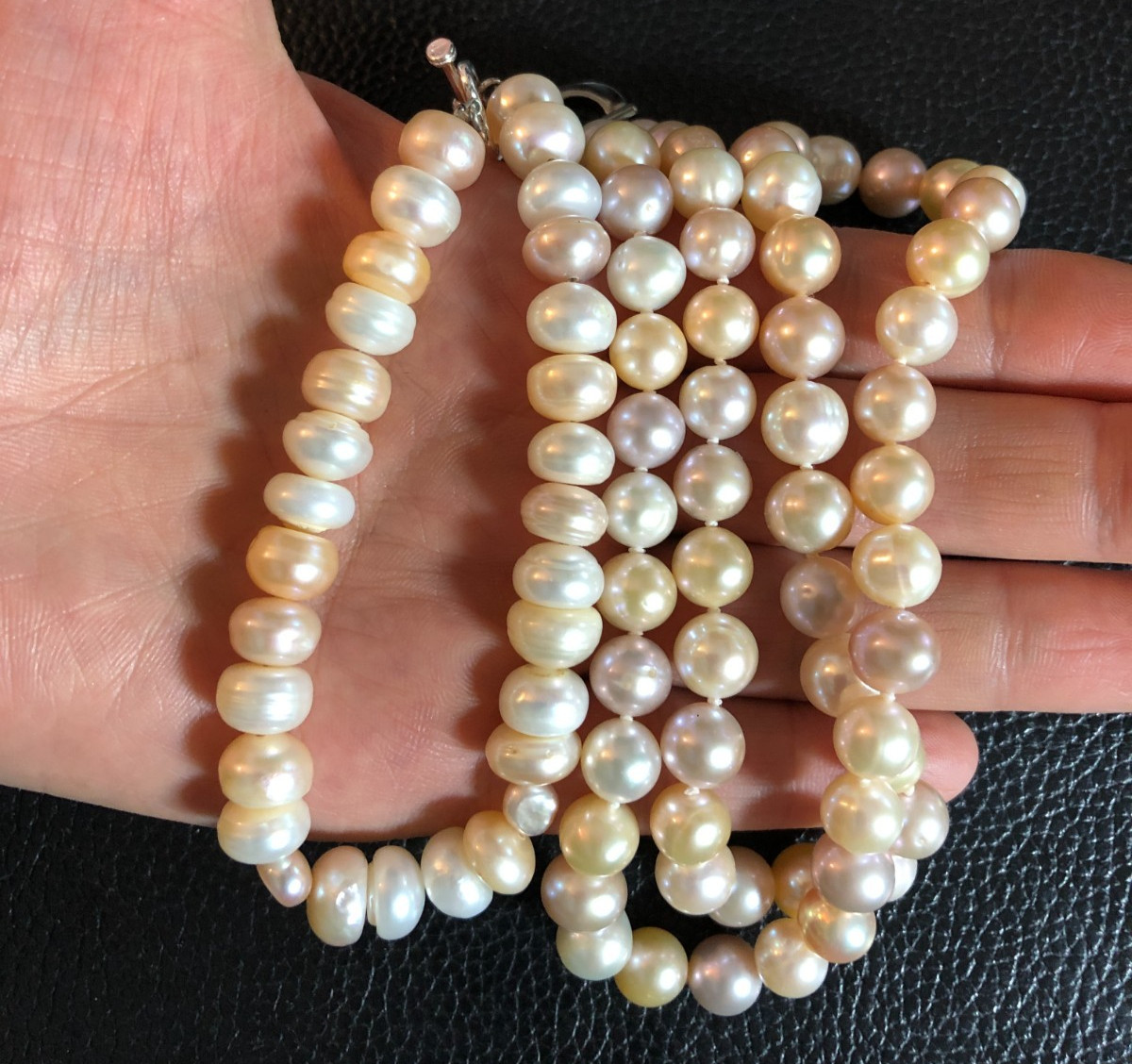 Pastel Multi-Color Cultured Pearl Strand Necklace Peach Gold Pink +Bracelet P5