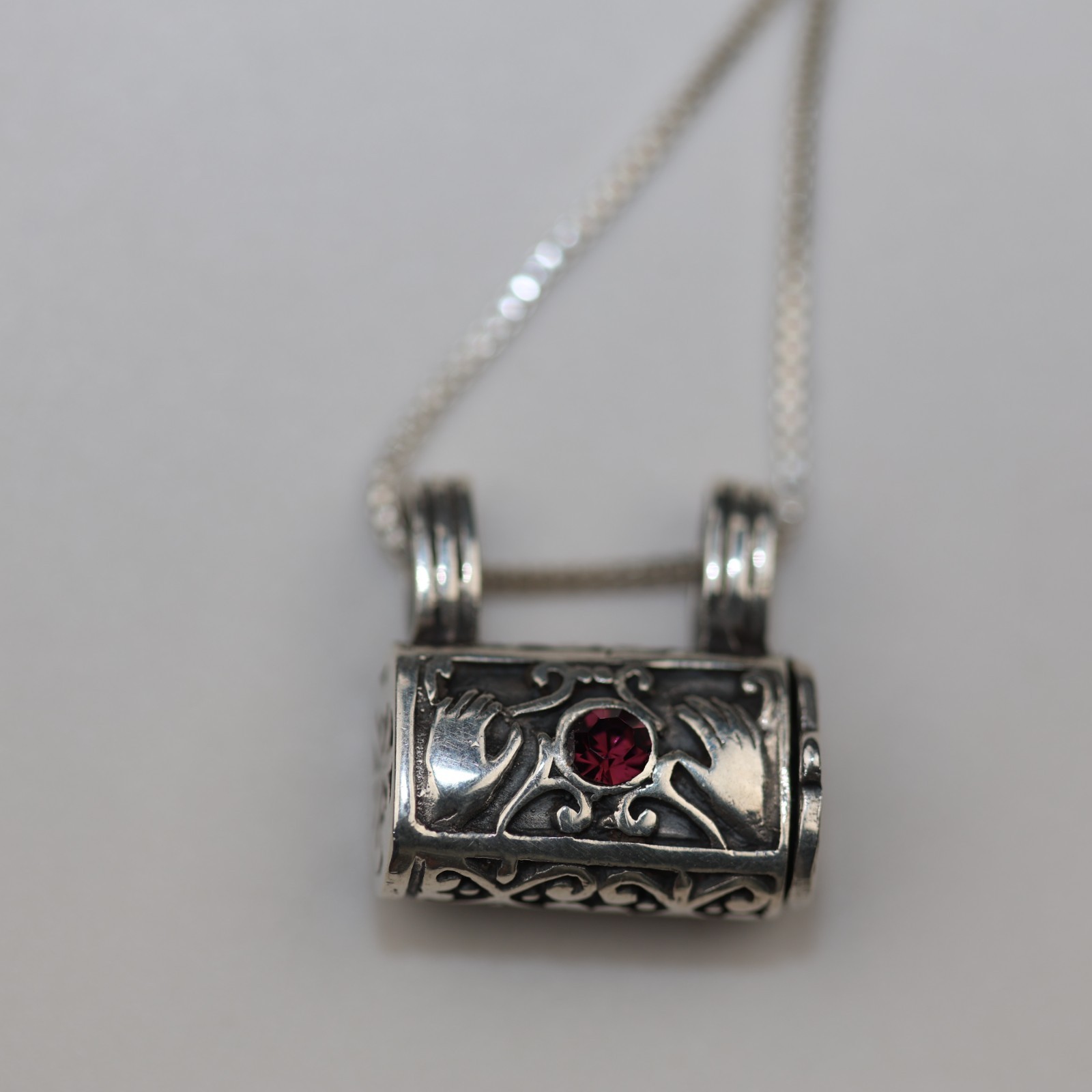 Handbag Locket Amethyst Gemstone Pendant Necklace Sterling Silver